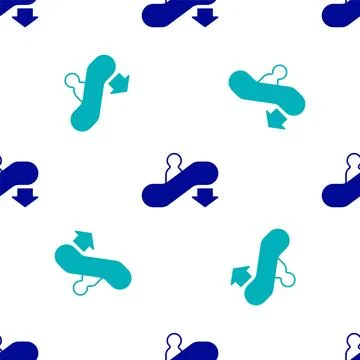 Blue Escalator down icon isolated seamless pattern on white background. Vecto Stock Illustration