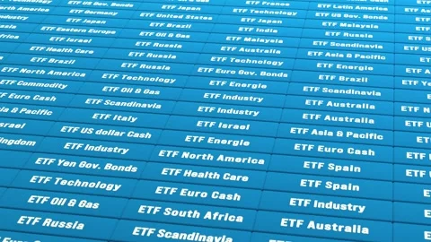 Blue ETF board, exchange-traded funds, global ETF investments, stock exchange Stock Footage 319989545