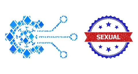 Blue Ethereum Collage Virus Engineering Icon and Distress Bicolor Sexual Stamp Stockillustratie