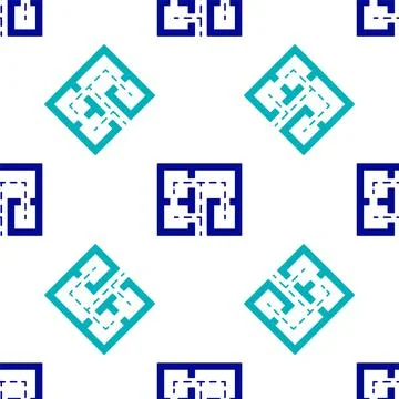 Blue Evacuation plan icon isolated seamless pattern on white background. Fire Ilustración de archivo