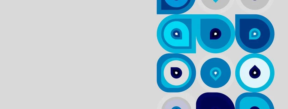 Blue evil eye patterns repeat across light gray background. Simple design e.. Stock Illustration