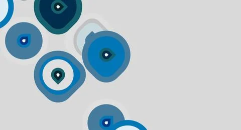 Blue evil eyes, stacked, overlapping. Minimalist design, light gray backgroun Stock Illustration