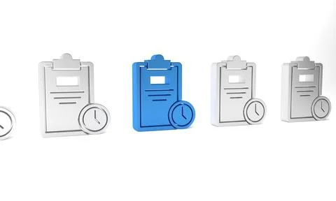 Blue Exam sheet with clock icon isolated on white background. Test paper, e.. 库存插图