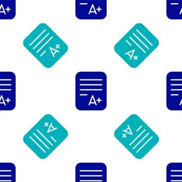 Blue Exam sheet with A plus grade icon isolated seamless pattern on white Stock Illustration