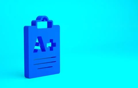 Blue Exam sheet with A plus grade icon isolated on blue background. Test pape Stock Illustration