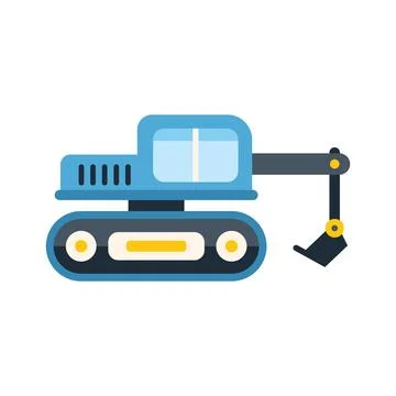 Blue excavator digging on construction site icon Illustrazione stock