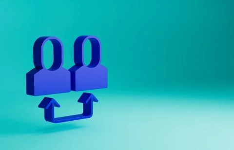 Blue Exchange work icon isolated on blue background. Information exchange Illustrazione stock