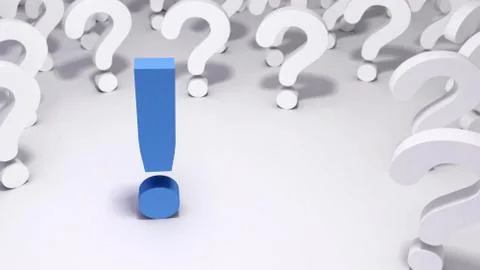Blue Exclamation Mark Surrounded by White Question Marks Stock Illustration