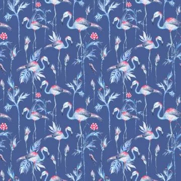 Blue Exotic Tropical Pattern Stock Illustration