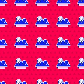 Blue Experimental mouse icon isolated seamless pattern on red background. Vector Stock Illustration