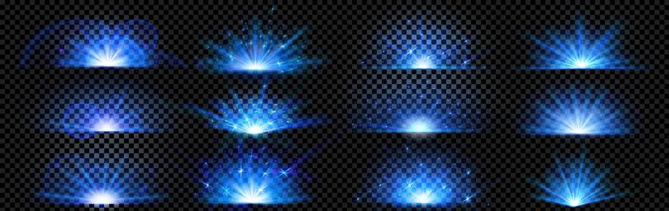 Blue explode glow shine, sun ray burst effect Stock Illustration