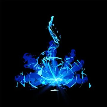 Blue explosion, ice flame, lighting game effect, isolated vector Stock Illustration