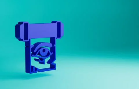 Blue Eye of Horus on papyrus scroll icon isolated on blue background. Parchment Stock Illustration