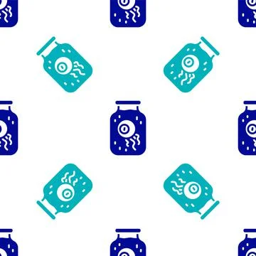 Blue Eye in a jar icon isolated seamless pattern on white background. Happy Stock Illustration