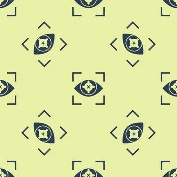 Blue Eye scan icon isolated seamless pattern on yellow background. Scanning eye Stock Illustration