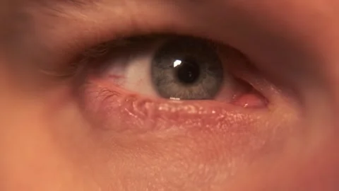 Blue eye wide open. Macro close-up. Blinks. Looks around. Stock Footage 304457290