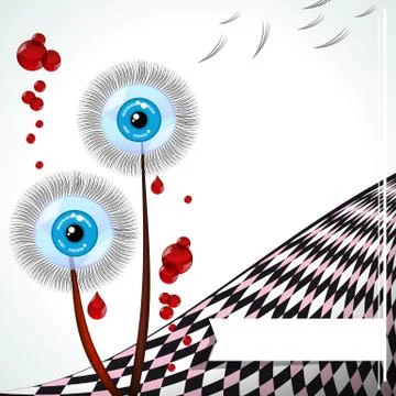 Blue-eyed dandelions - vector emo card. Stock Illustration