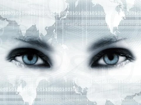 Blue eyes and map Stock Illustration