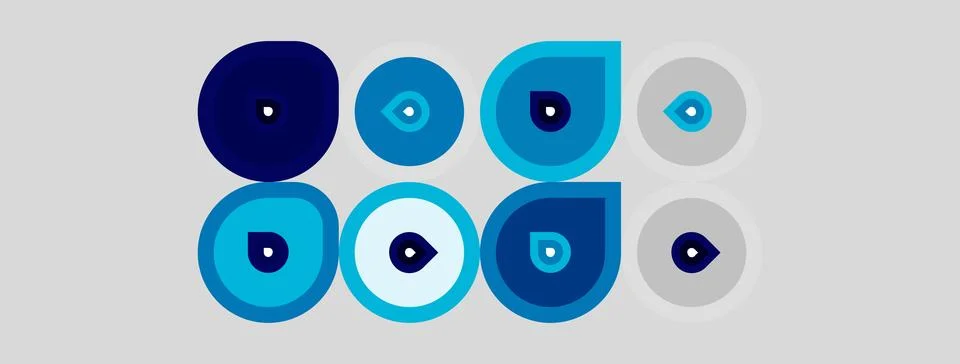 Blue eyes pattern, circular shapes, light gray background. Symbolic protectio Illustrazione stock