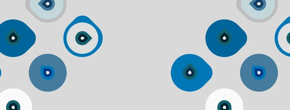 Blue eyes pattern. Soft gray background. Round shapes, droplet details. Illustrazione stock