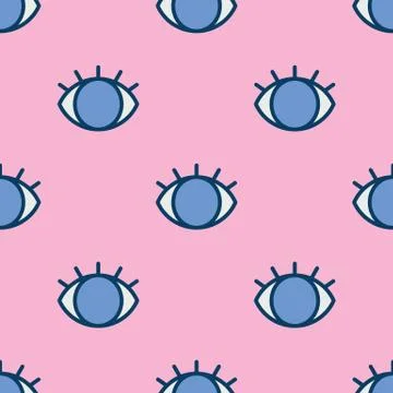 Blue eyes seamless pattern on a pink background Illustrazione stock