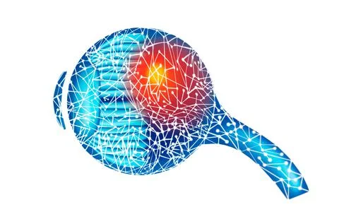 Blue eyes system 3d Illustration isolated on white background.Plexus and Stock Illustration