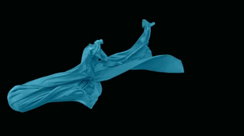 Blue fabric flowing on black background, Slow Motion Stock Footage 31819706