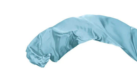 Blue fabric flowing on white background, Slow Motion Stock Footage 25364616