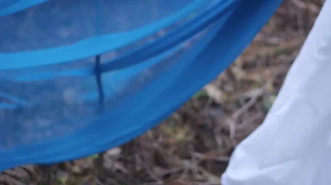 Blue fabric in forest 스톡 동영상 52849676