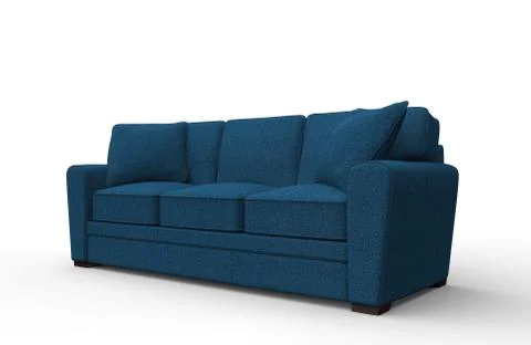 Blue fabric sofa furniture 3 quarters View Stock Illustration