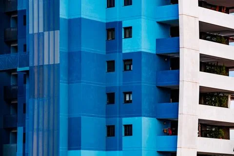 Blue facade on a skyscraper in Benidorm Stock Photos