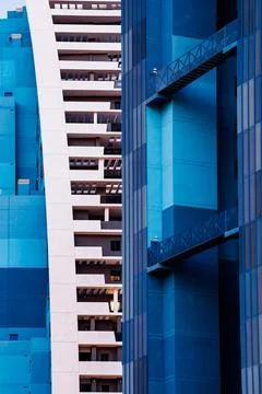 Blue facade on a skyscraper in Benidorm Stock Photos