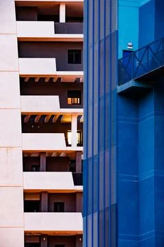 Blue facade on a skyscraper in Benidorm Stock Photos