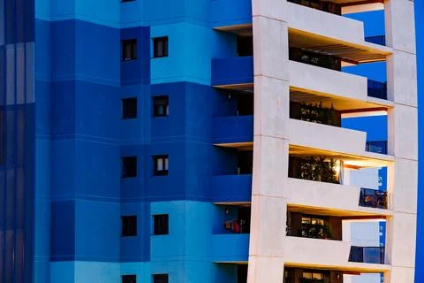 Blue facade on a skyscraper in Benidorm Stock Photos