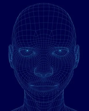 Blue face with a grid pattern on it. The face is very detailed Stock Illustration