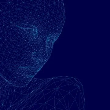 Blue face with a lot of lines and dots. The face is blurry and the background is Stock Illustration