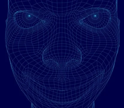 Blue face with a mesh pattern. The face is very detailed and has a very イラスト素材