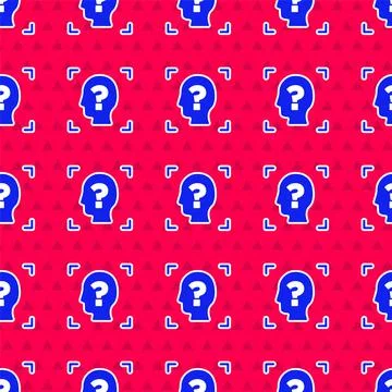Blue Face recognition icon isolated seamless pattern on red background. Face Stock Illustration