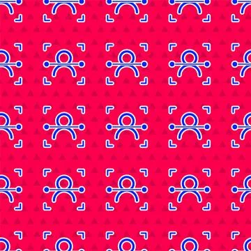Blue Face recognition icon isolated seamless pattern on red background. Face Stock Illustration
