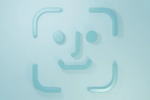 Blue Face recognition icon isolated on blue background. Face identification.. Stock Illustration