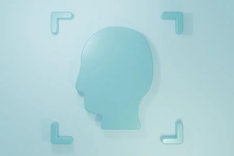 Blue Face recognition icon isolated on blue background. Face identification.. 스톡 일러스트