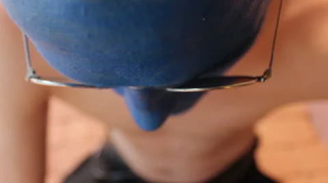 Blue face smoker cannot quit (2/3) Stock Footage 48388202