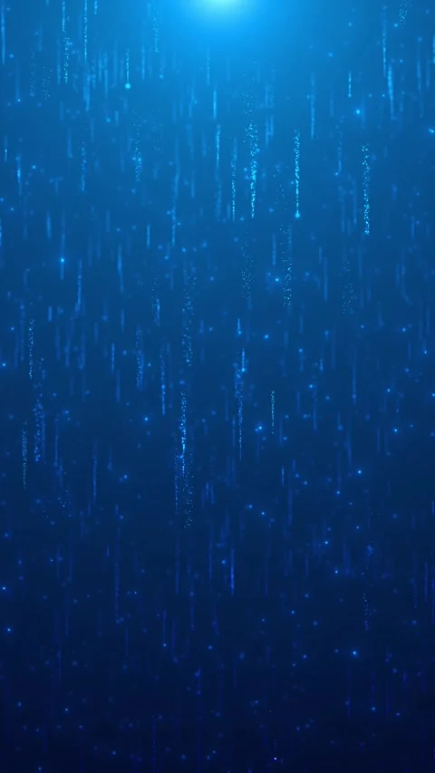 Blue falling digital particle rain with vertical glowing streaks, star points, a Stock Footage 340549159