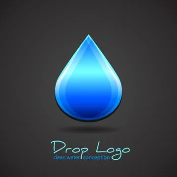 Blue falling drop logo on black background. Vector fluid symbol as a concept Stock Illustration