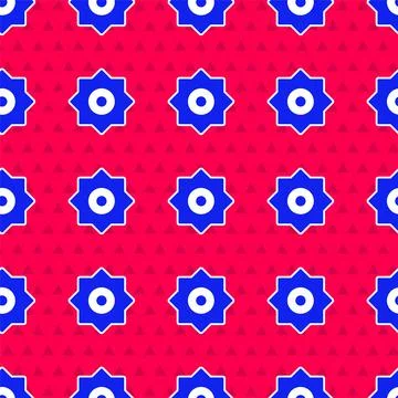 Blue Falling star icon isolated seamless pattern on red background. Meteoroid Stock Illustration