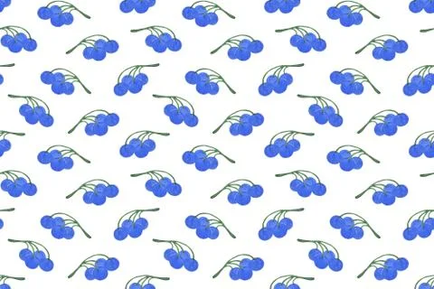 Blue fancy berries repeat pattern, watercolor illustration Stock Illustration