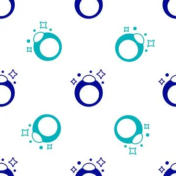 Blue Fantasy magic stone ring with gem icon isolated seamless pattern on white Illustrazione stock