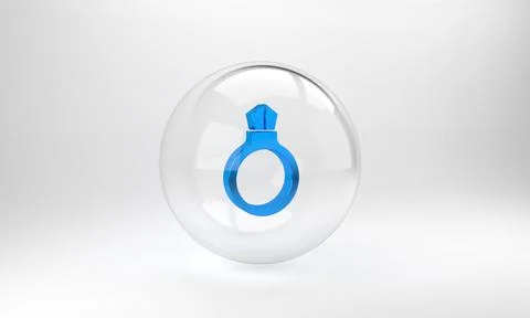 Blue Fantasy magic stone ring with gem icon isolated on grey background. Glas Illustrazione stock