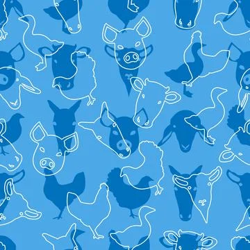 Blue Farm Animal Pattern Design for Boys Stock Illustration