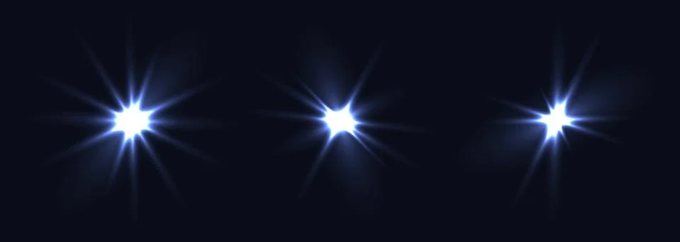 Blue fash light vector set on black background. Sparkle shining magic holiday Stock Illustration